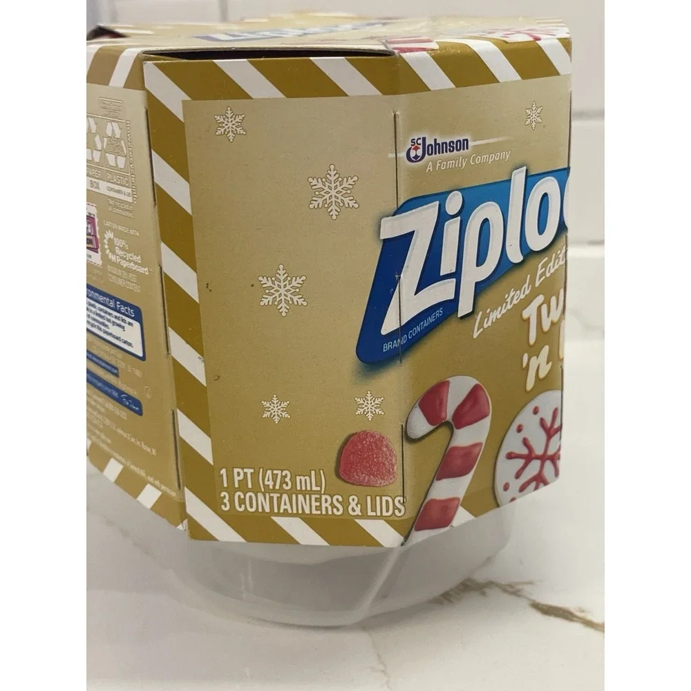 Ziploc Twist n Loc Small Round Containers 3 Pack Holiday Red Lid 1‎ Pint New